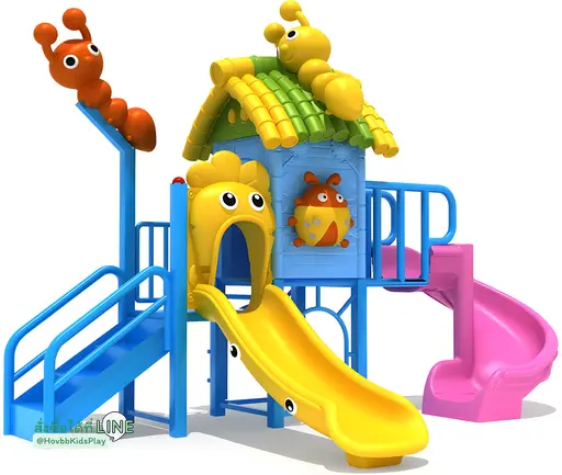 เครื่องเล่นสนามเด็กเล็ก พร้อมสไลเดอร์คู่และสไลเดอร์โค้ง