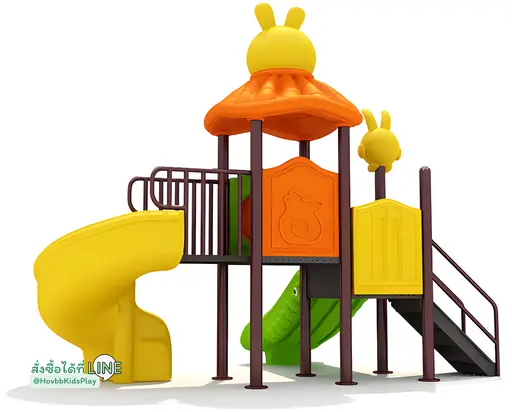 สนามเด็กเล่นพร้อมสไลเดอร์คู่และสไลเดอร์โค้ง