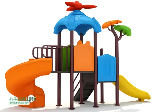 เครื่องเล่นสนามเด็กเล็ก พร้อมสไลเดอร์คู่และหอคอย