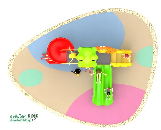 สนามเด็กเล่นธีมกบยิ้มสีเขียวเหลืองสดใส