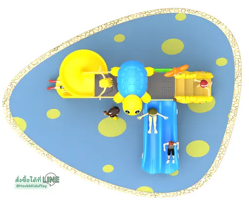 สนามเด็กเล่นธีมเต่าน้อยสีฟ้าเหลืองสดใส