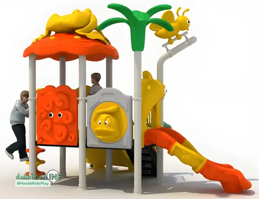 สนามเด็กเล่นธีมกบและผึ้งสีสดใส