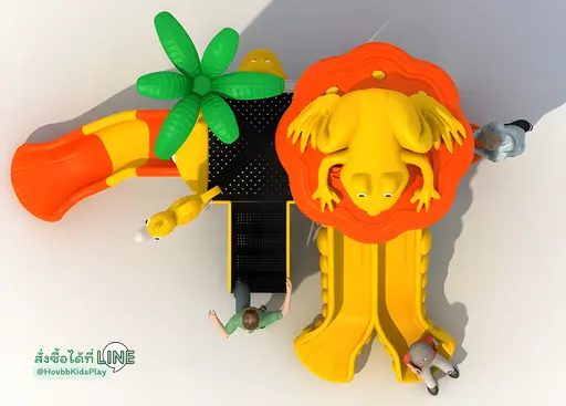 ของเล่นสนามเด็กพร้อมสไลเดอร์และมาสคอตกบ