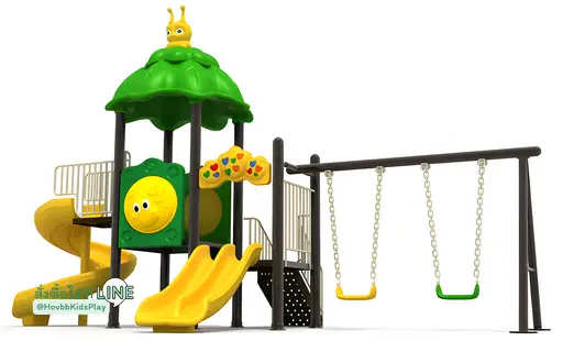 สนามเด็กเล่นธีมธรรมชาติ ป่าร่มรื่น ใบไม้และผีเสื้อ