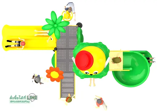 เครื่องเล่นสนามกลางแจ้ง สีเขียวเหลือง ปลอดภัย