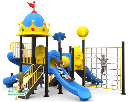 เครื่องเล่นสนามกลางแจ้งยีราฟและมงกุฎโดมสีเหลืองฟ้า