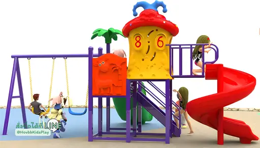 สนามเด็กเล่นกลางแจ้งพร้อมชิงช้าและสไลเดอร์