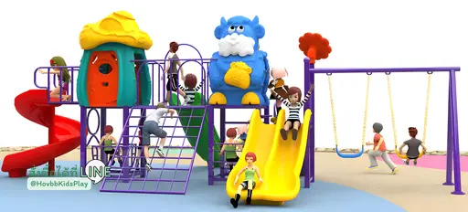 สนามเด็กเล่นกลางแจ้งธีมบ้านหินและดอกไม้