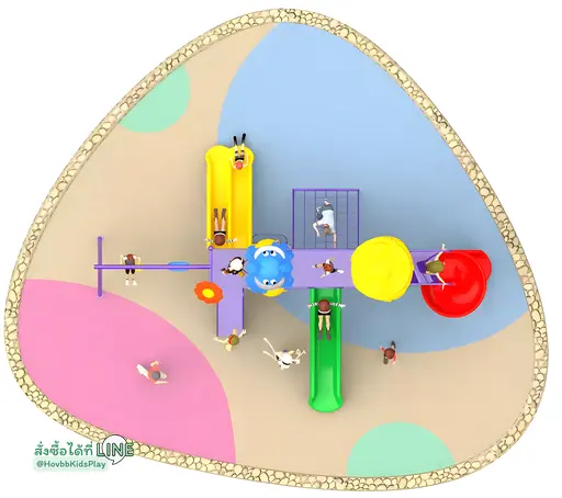 เครื่องเล่นสนามอนุบาลพร้อมชิงช้าและสไลเดอร์
